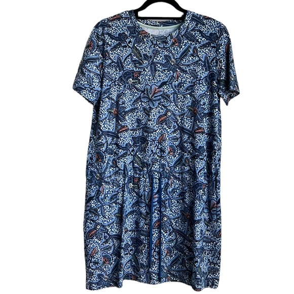 Tory Burch Floral Drawstring Cotton Dress Blue Haven - Picture 3 of 13